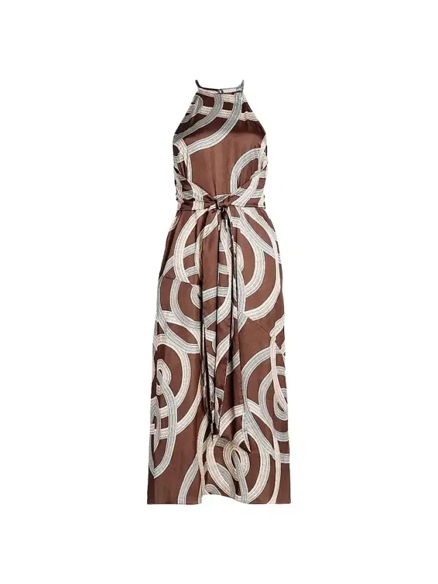 MISA Los Angeles Women's Lisa Printed Tie-Waist Halter Midi-Dress - Chocolate Halo