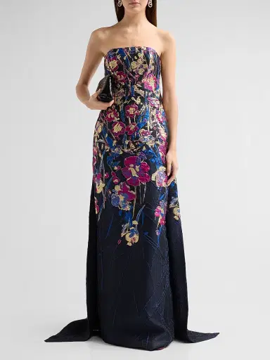 Amsale Women's Strapless Column Gown - Navy Fuchsia | Thumbnail 2