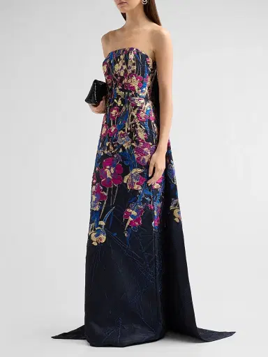 Amsale Women's Strapless Column Gown - Navy Fuchsia | Thumbnail 4