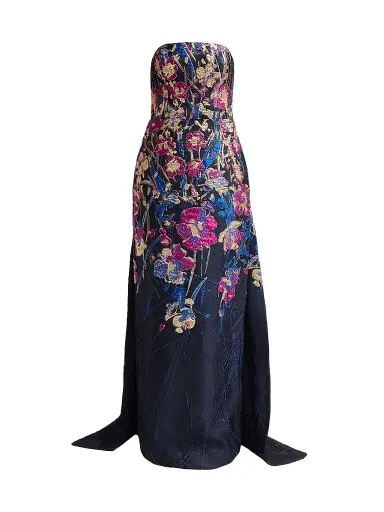Amsale Women's Strapless Column Gown - Navy Fuchsia | Thumbnail 1