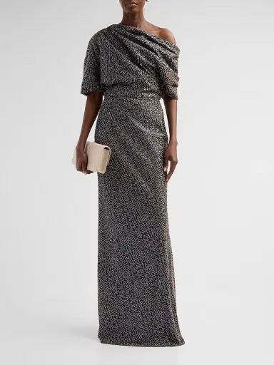 Amsale Women's Brocade Draped One-Shoulder Gown - Ice Blue Multi | Thumbnail 2
