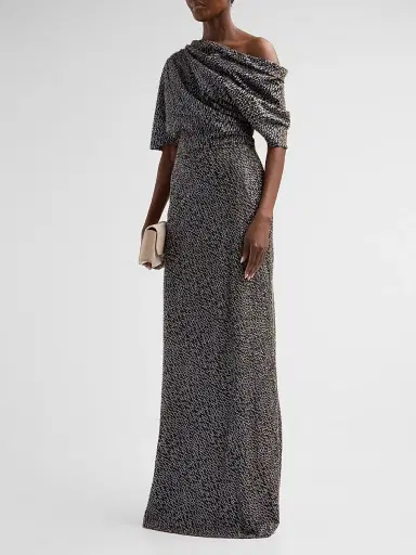 Amsale Women's Brocade Draped One-Shoulder Gown - Ice Blue Multi | Thumbnail 4