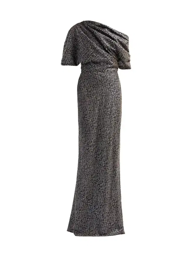 Amsale Women's Brocade Draped One-Shoulder Gown - Ice Blue Multi