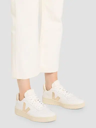 Veja Women's V- Leather-Cotton Low-Top Sneakers - White Gold | Thumbnail 2