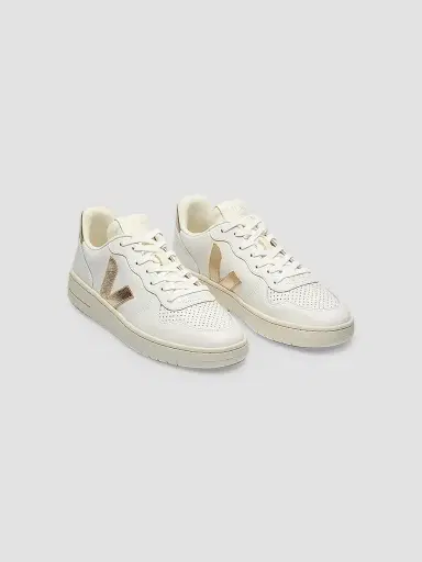 Veja Women's V- Leather-Cotton Low-Top Sneakers - White Gold | Thumbnail 3