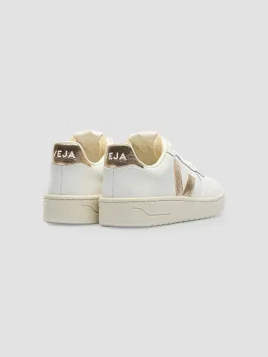 Veja Women's V- Leather-Cotton Low-Top Sneakers - White Gold | Thumbnail 4