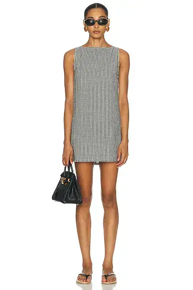 DONNI. The Cotton Gingham Boatneck Dress
