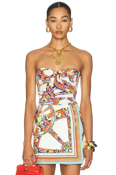 Dolce & Gabbana Charmeuse Stretch Carretto Print Bodysuit