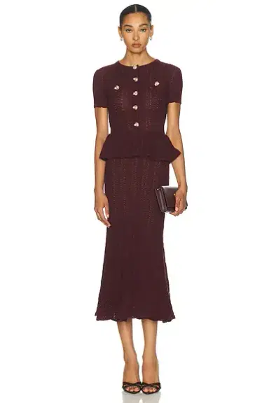 Self-Portrait Pointelle Peplum Knit Midi Dress | Thumbnail 1 Self-Portrait Pointelle Peplum Knit Midi Dress | Thumbnail 1