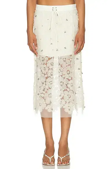 SIEDRES Siam Sheer Floral Applique Midi Skirt