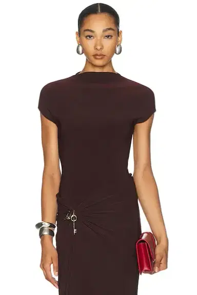Grace Ling Logo Tag Semi Mock Neck Top Bodysuit | Thumbnail 1