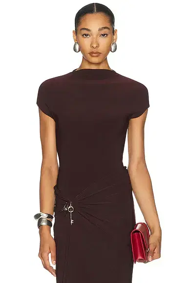 Grace Ling Logo Tag Semi Mock Neck Top Bodysuit