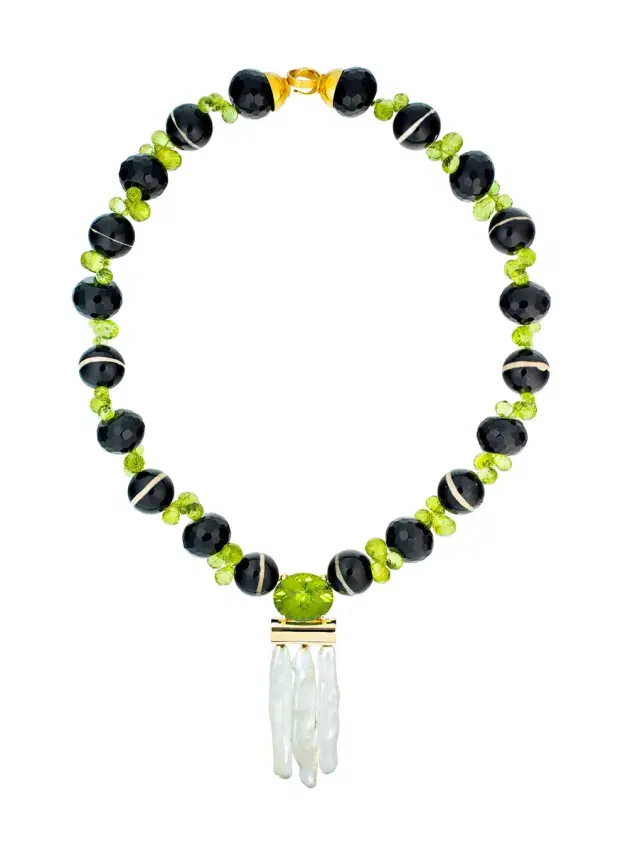 GuitaM Agate and Onyx Beaded Necklace