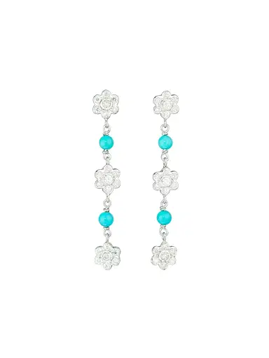 GuitaM Diamond and Turquoise Flower Drop Earrings | Thumbnail 1 GuitaM Diamond and Turquoise Flower Drop Earrings | Thumbnail 1