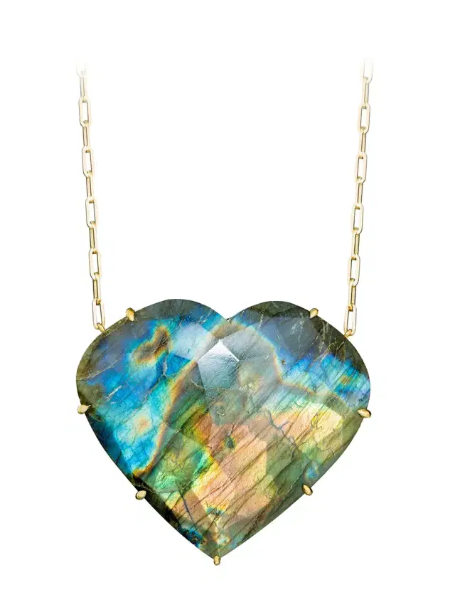 GuitaM Giant Labradorite Heart Pendant Necklace