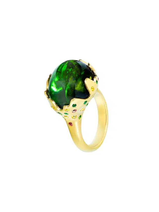 GuitaM Green Tourmaline Flame Ring