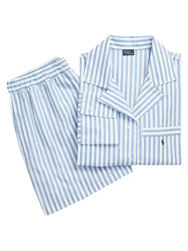 Polo Ralph Lauren Women's Shirting Stripes Cropped 2-Piece Pajama Set - Wide Stripes