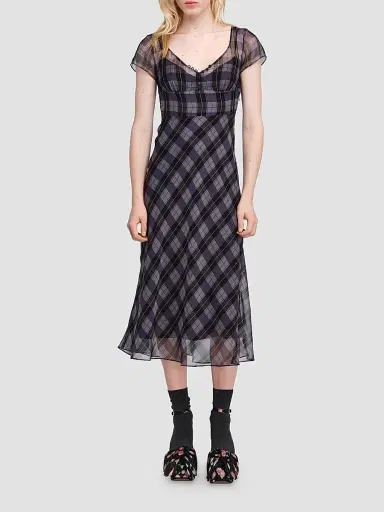 Marc Jacobs Women's Plaid Chiffon Midi Dress - Purple Multi - Size 0 | Thumbnail 2
