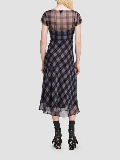 Marc Jacobs Women's Plaid Chiffon Midi Dress - Purple Multi - Size 0 | Thumbnail 3