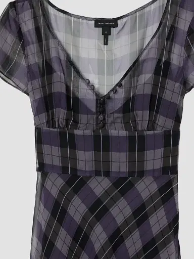 Marc Jacobs Women's Plaid Chiffon Midi Dress - Purple Multi - Size 0 | Thumbnail 4