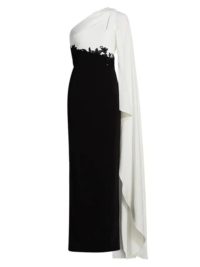 Teri Jon by Rickie Freeman Women's One-Shoulder Cape-Sleeve Gown - Black White