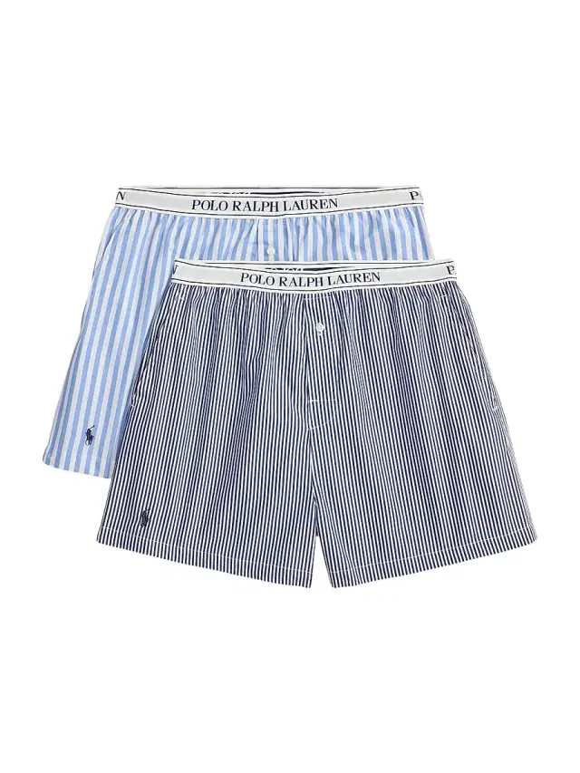 Polo Ralph Lauren Women's Shirting Stripes 2-Pack Striped Boxer Shorts - Hydrangea Beacon Blue