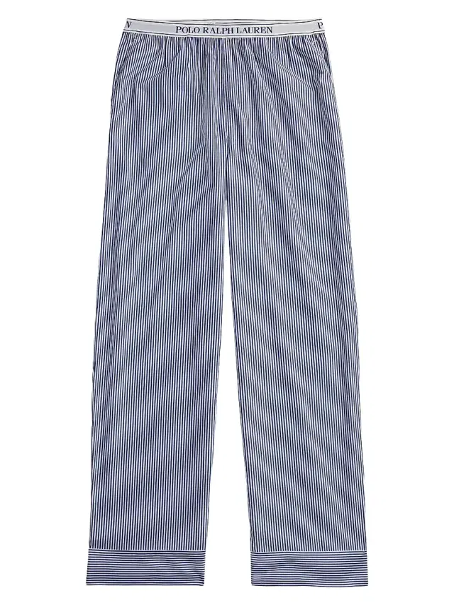 Polo Ralph Lauren Women's Shirting Stripes Striped Cotton Pants - White Cloud Beacon Blue