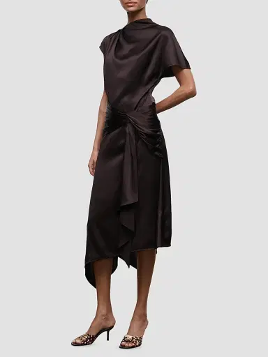 Staud Women's Davina Front-Knot Asymmetric Satin Midi Dress | Thumbnail 2