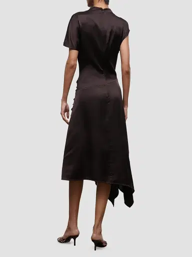 Staud Women's Davina Front-Knot Asymmetric Satin Midi Dress | Thumbnail 3