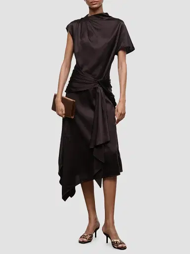 Staud Women's Davina Front-Knot Asymmetric Satin Midi Dress | Thumbnail 4