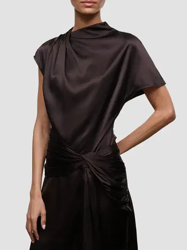 Staud Women's Davina Front-Knot Asymmetric Satin Midi Dress | Thumbnail 5