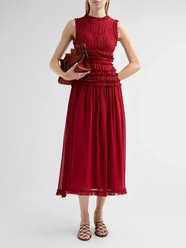 Ulla Johnson Women's Etta Smocked Silk A-Line Maxi Dress - Cerise - Size 14 | Thumbnail 2 Ulla Johnson Women's Etta Smocked Silk A-Line Maxi Dress - Cerise - Size 14 | Thumbnail 2