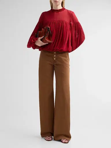 Ulla Johnson Women's Pearl Gathered Silk Blouse - Cerise - Size 16 | Thumbnail 2