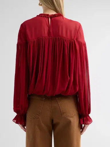 Ulla Johnson Women's Pearl Gathered Silk Blouse - Cerise - Size 16 | Thumbnail 3