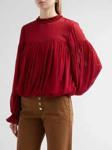 Ulla Johnson Women's Pearl Gathered Silk Blouse - Cerise - Size 16 | Thumbnail 4