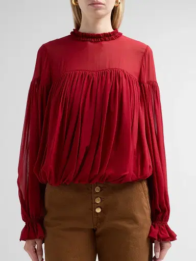 Ulla Johnson Women's Pearl Gathered Silk Blouse - Cerise - Size 16 | Thumbnail 5