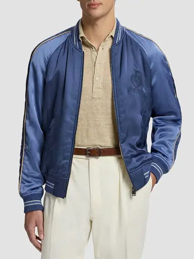 Ralph Lauren Purple Label Men's Damon Reversible Satin Bomber Jacket - Blue Horizon Limestone | Thumbnail 3