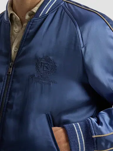 Ralph Lauren Purple Label Men's Damon Reversible Satin Bomber Jacket - Blue Horizon Limestone | Thumbnail 5