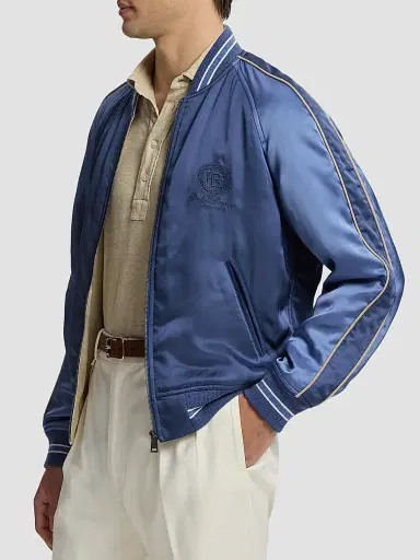 Ralph Lauren Purple Label Men's Damon Reversible Satin Bomber Jacket - Blue Horizon Limestone | Thumbnail 6