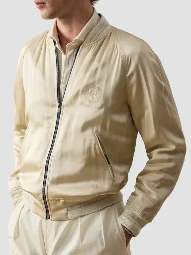 Ralph Lauren Purple Label Men's Damon Reversible Satin Bomber Jacket - Blue Horizon Limestone | Thumbnail 7