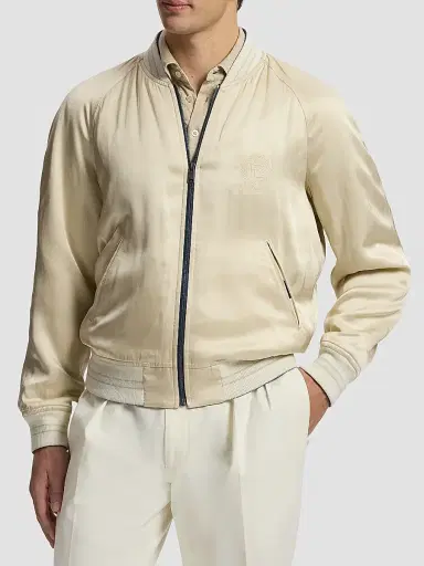 Ralph Lauren Purple Label Men's Damon Reversible Satin Bomber Jacket - Blue Horizon Limestone | Thumbnail 8