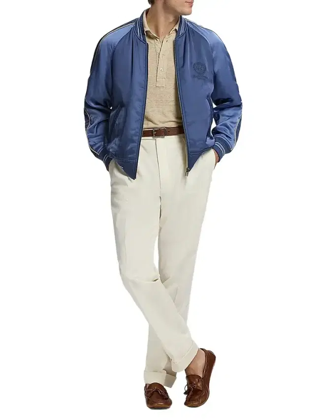 Men's Damon Reversible Satin Bomber Jacket - Blue Horizon Limestone