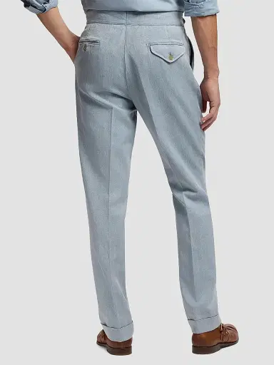 Ralph Lauren Purple Label Men's Garment-Dyed Chino Pleated Trousers - Winward Blue | Thumbnail 3