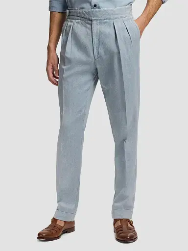 Ralph Lauren Purple Label Men's Garment-Dyed Chino Pleated Trousers - Winward Blue | Thumbnail 4