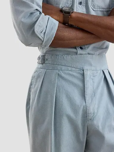 Ralph Lauren Purple Label Men's Garment-Dyed Chino Pleated Trousers - Winward Blue | Thumbnail 6