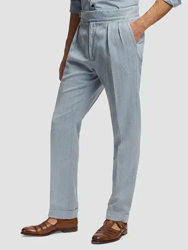 Ralph Lauren Purple Label Men's Garment-Dyed Chino Pleated Trousers - Winward Blue | Thumbnail 7