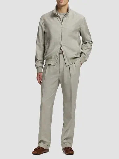 Ralph Lauren Purple Label Men's Felton Cashmere-Silk Bomber Jacket - Cream Pearl Grey | Thumbnail 2 Ralph Lauren Purple Label Men's Felton Cashmere-Silk Bomber Jacket - Cream Pearl Grey | Thumbnail 2