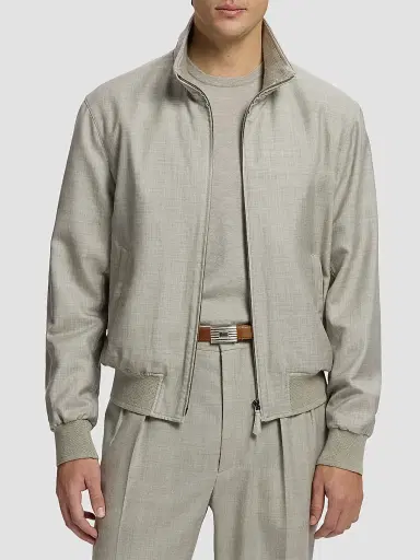 Ralph Lauren Purple Label Men's Felton Cashmere-Silk Bomber Jacket - Cream Pearl Grey | Thumbnail 4 Ralph Lauren Purple Label Men's Felton Cashmere-Silk Bomber Jacket - Cream Pearl Grey | Thumbnail 4