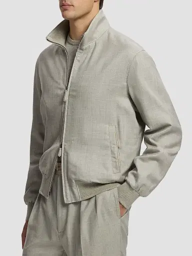 Ralph Lauren Purple Label Men's Felton Cashmere-Silk Bomber Jacket - Cream Pearl Grey | Thumbnail 7 Ralph Lauren Purple Label Men's Felton Cashmere-Silk Bomber Jacket - Cream Pearl Grey | Thumbnail 7
