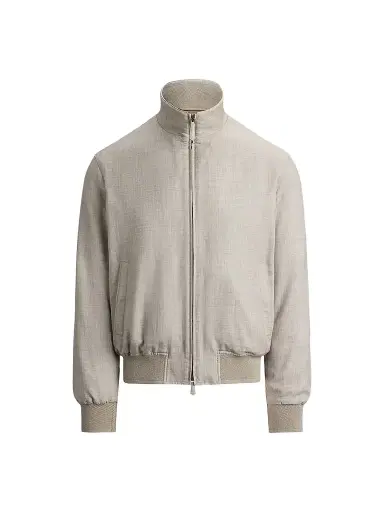 Ralph Lauren Purple Label Men's Felton Cashmere-Silk Bomber Jacket - Cream Pearl Grey | Thumbnail 1 Ralph Lauren Purple Label Men's Felton Cashmere-Silk Bomber Jacket - Cream Pearl Grey | Thumbnail 1